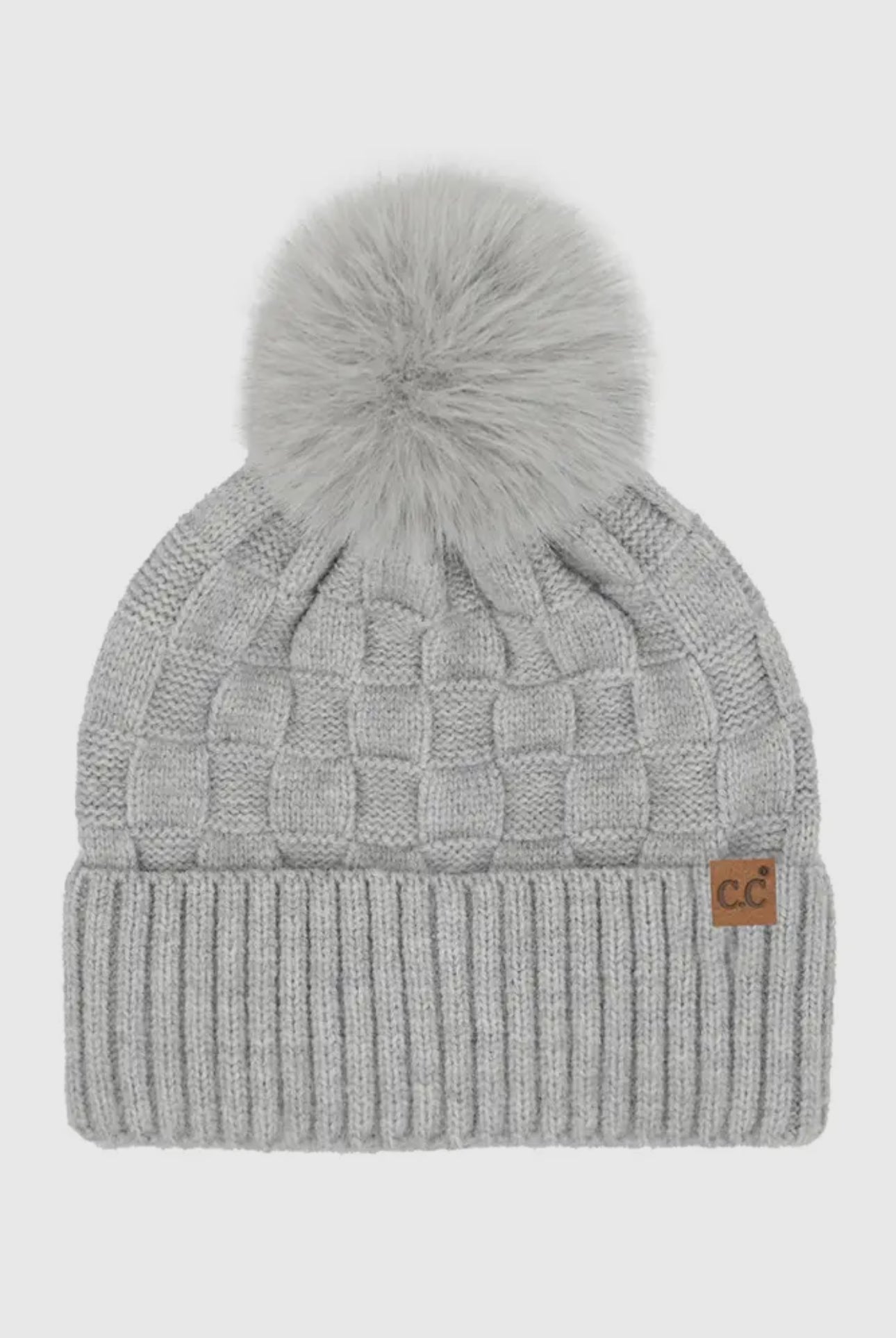 Gray C.C Weaving Texture Knit Pom Beanie