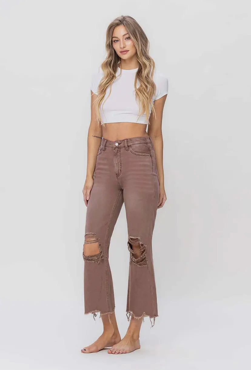 90's Vintage Crop Flare Jeans - Aztec