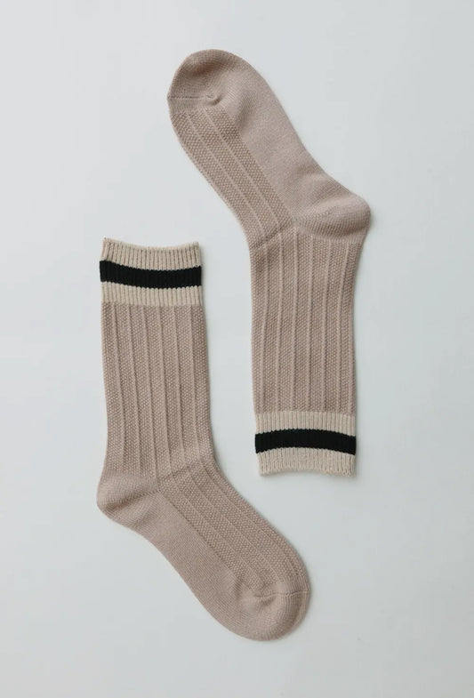 Tan Retro Color Block Wool Crew Socks