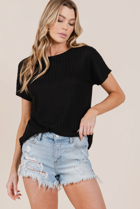 Black Crewneck Knit T-Shirt