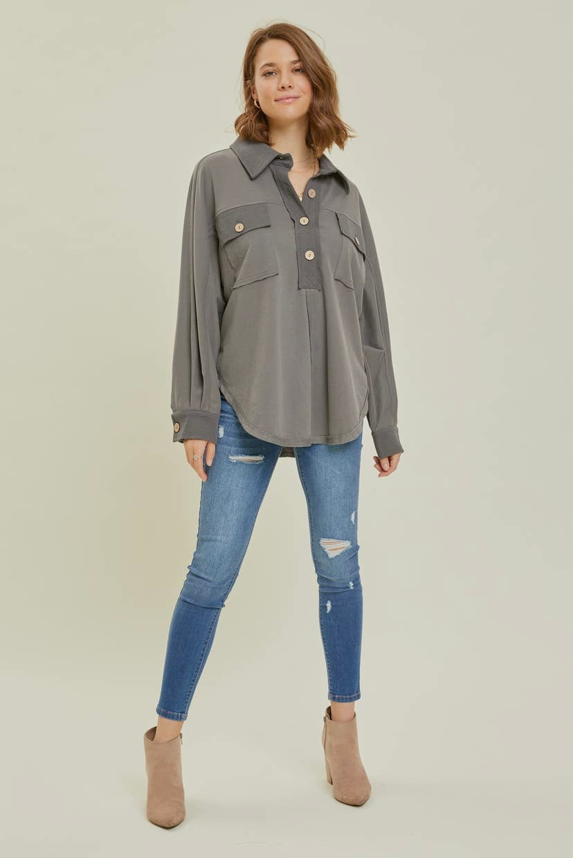 French Terry
Oversized Half Button Pullover