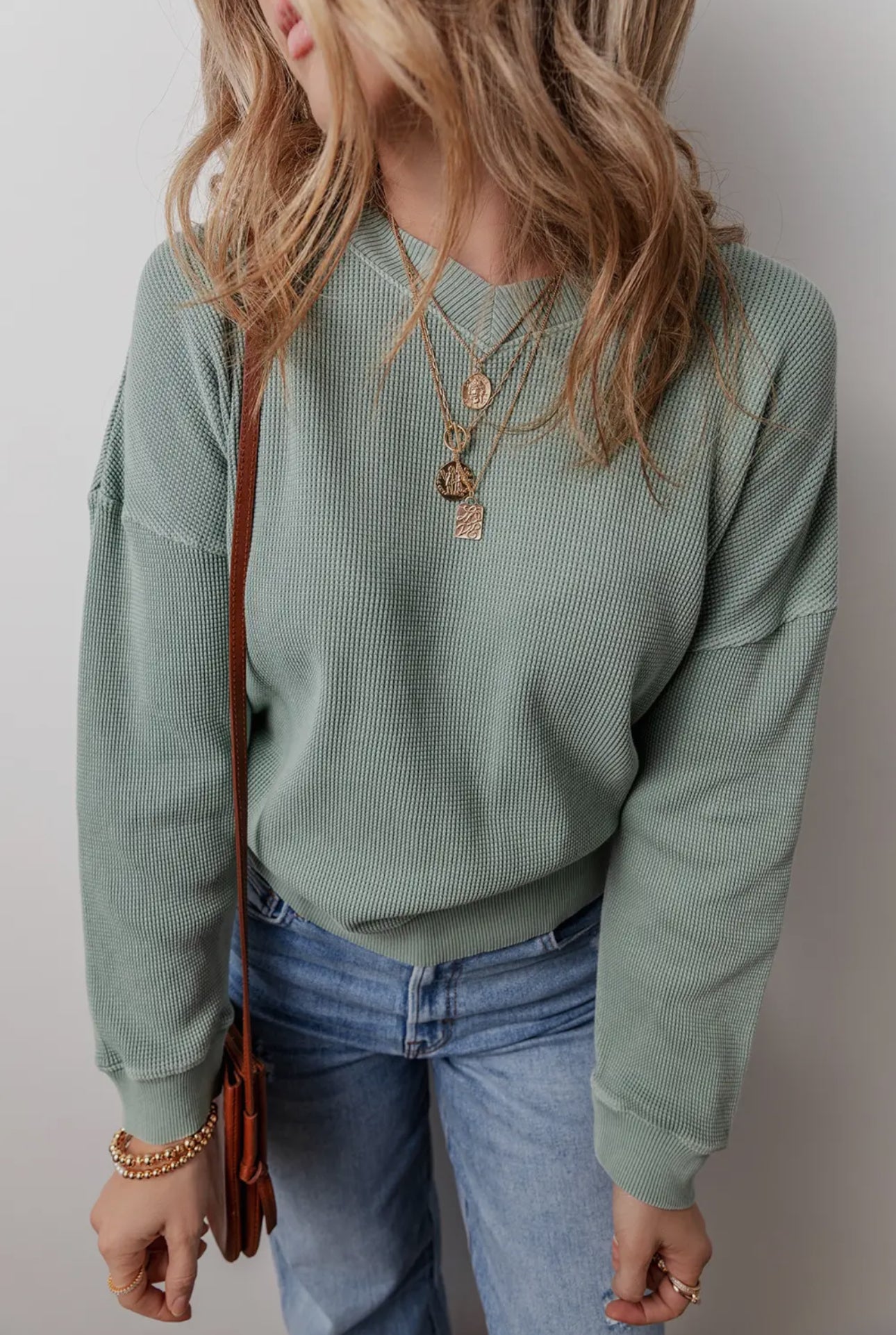 V-Neck Waffle Knit Top