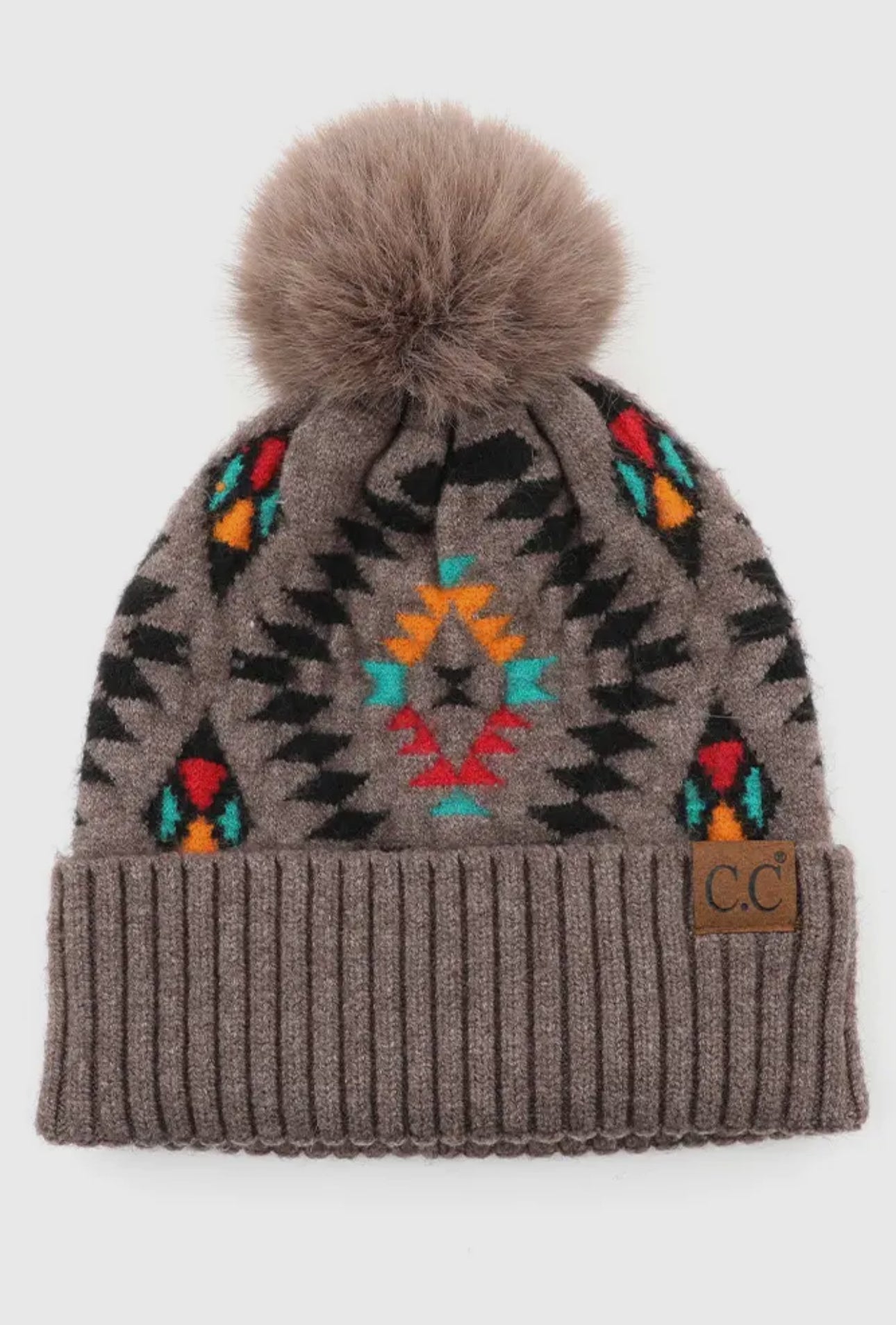 Taupe C.C Soft Aztec Pattern Beanie