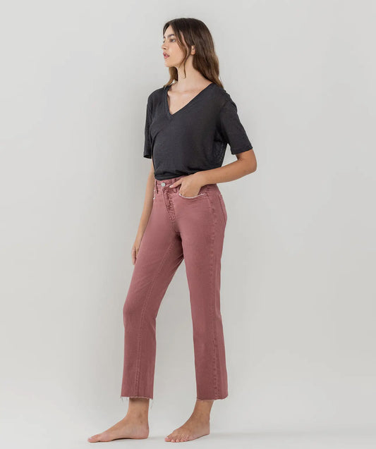 Lovervet by Vervet Tummy Control High Rise Straight Jeans - Wine