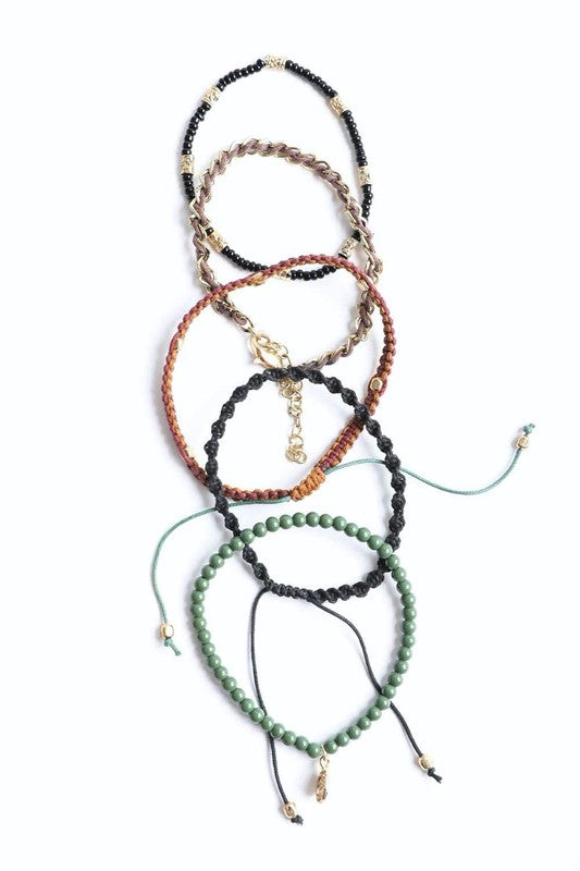 Stackable Bead and Woven Cord Bracelet