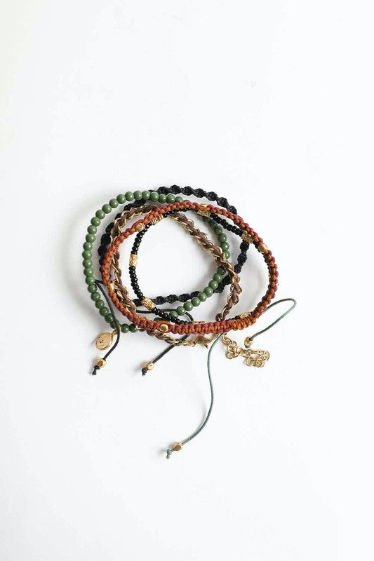 Stackable Bead and Woven Cord Bracelet