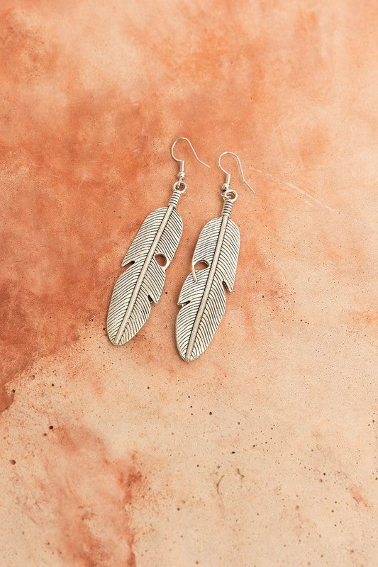 Antique Silver Feather Earrings