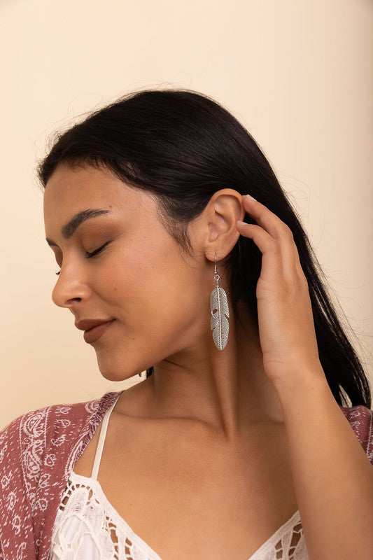 Antique Silver Feather Earrings