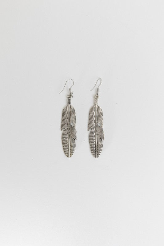 Antique Silver Feather Earrings