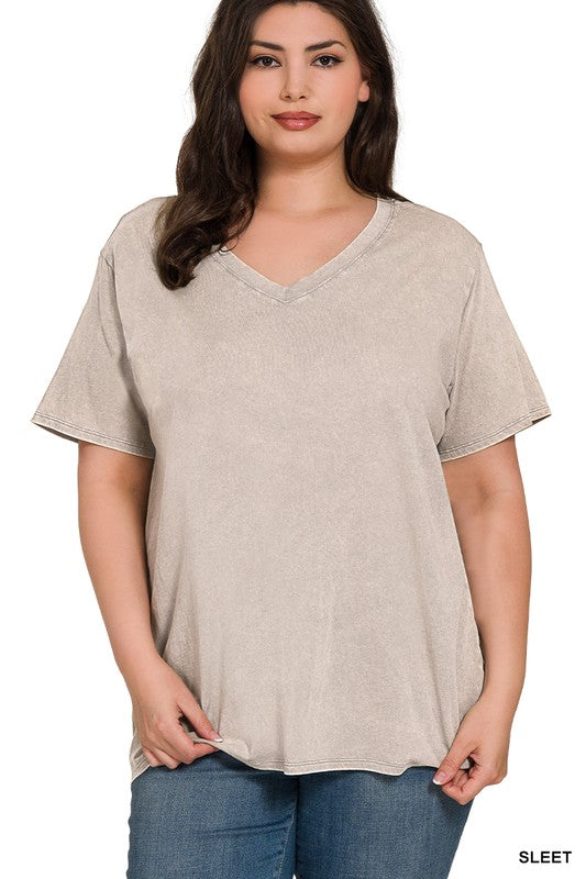 Sleet Mineral Washed V-neck - Plus