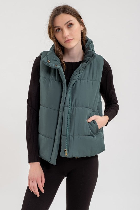 Solid Zip Up Puffer Vest