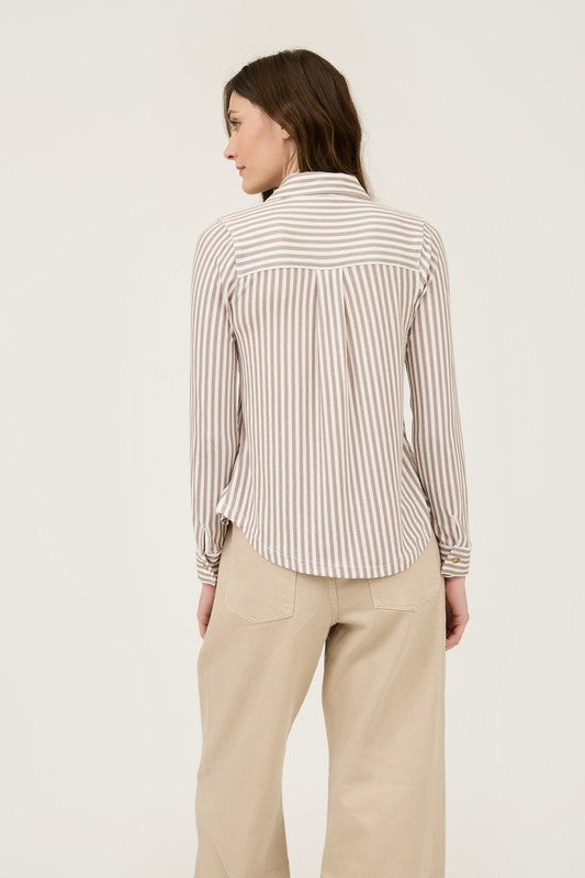 Plus Mocha Striped Button Down