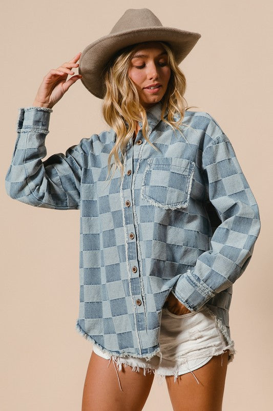 Washed Checker Denim Top