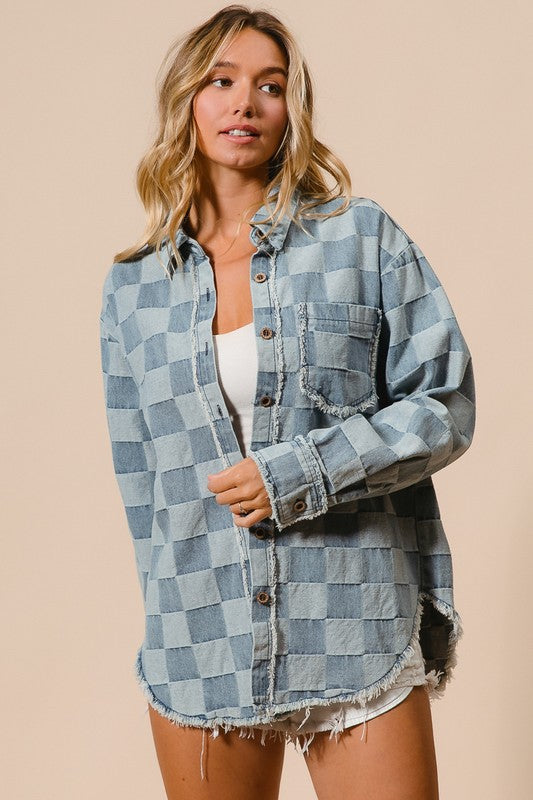 Washed Checker Denim Top