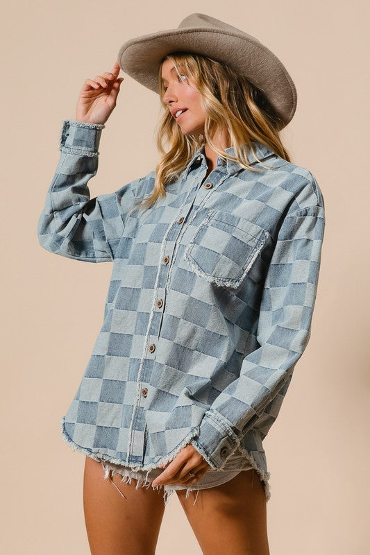 Washed Checker Denim Top