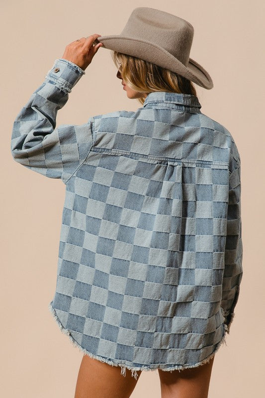 Washed Checker Denim Top