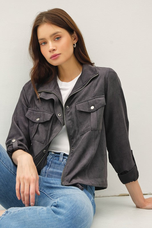 Charcoal Cropped Utility Jacket