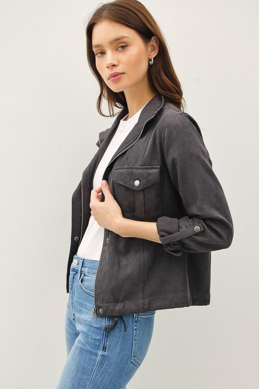 Charcoal Cropped Utility Jacket