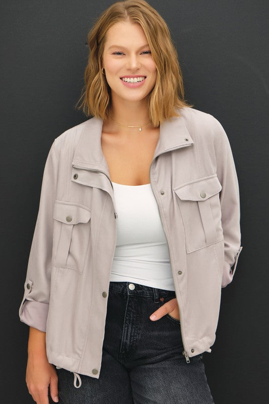 Warm Grey Cropped Utility Jacket