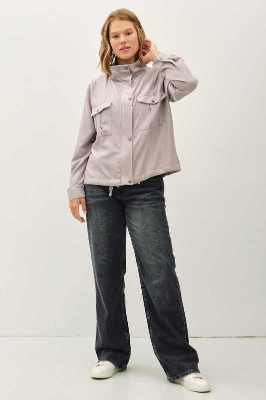 Warm Grey Cropped Utility Jacket