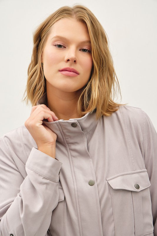 Warm Grey Cropped Utility Jacket