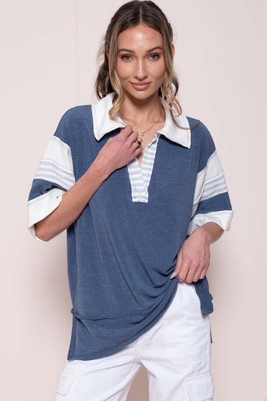 Striped Contrast Collar Pullover