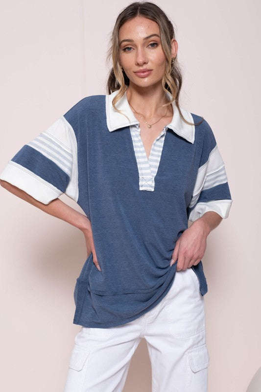 Striped Contrast Collar Pullover