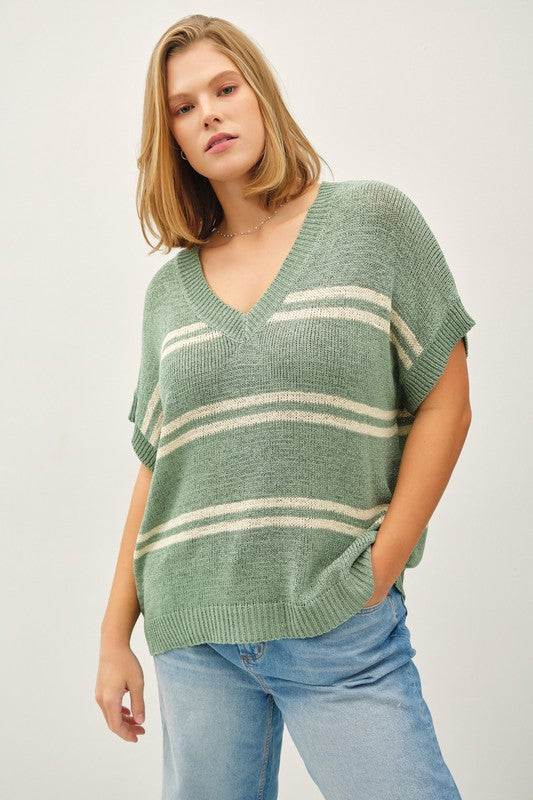 Plus Size Striped V-neck Sweater Top