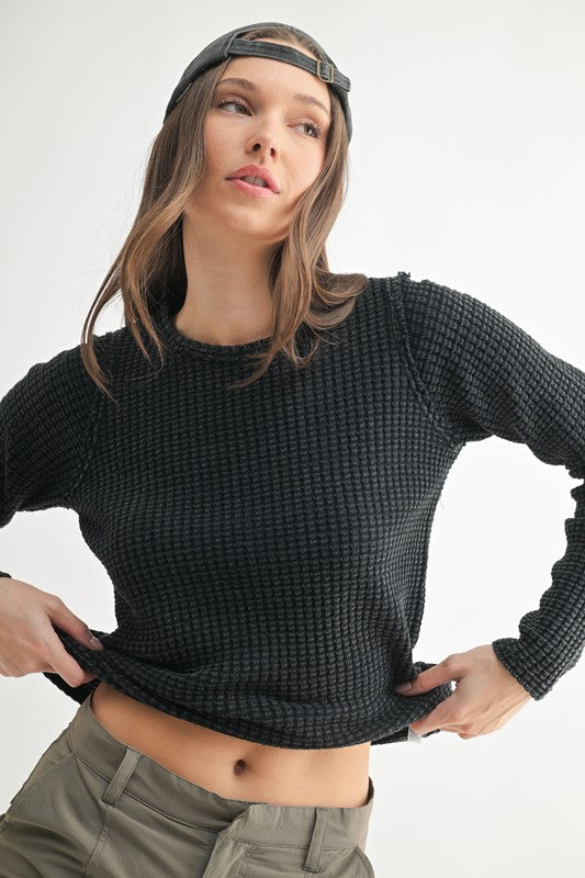 Chunky Waffle Mineral Wash Long Sleeve