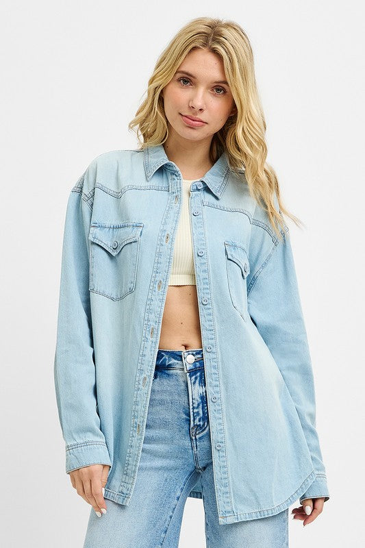 Western Yoke Style Relaxed Fit Denim Shirt