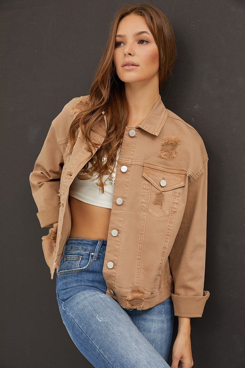 Mocha Oversized Distressed Jacket