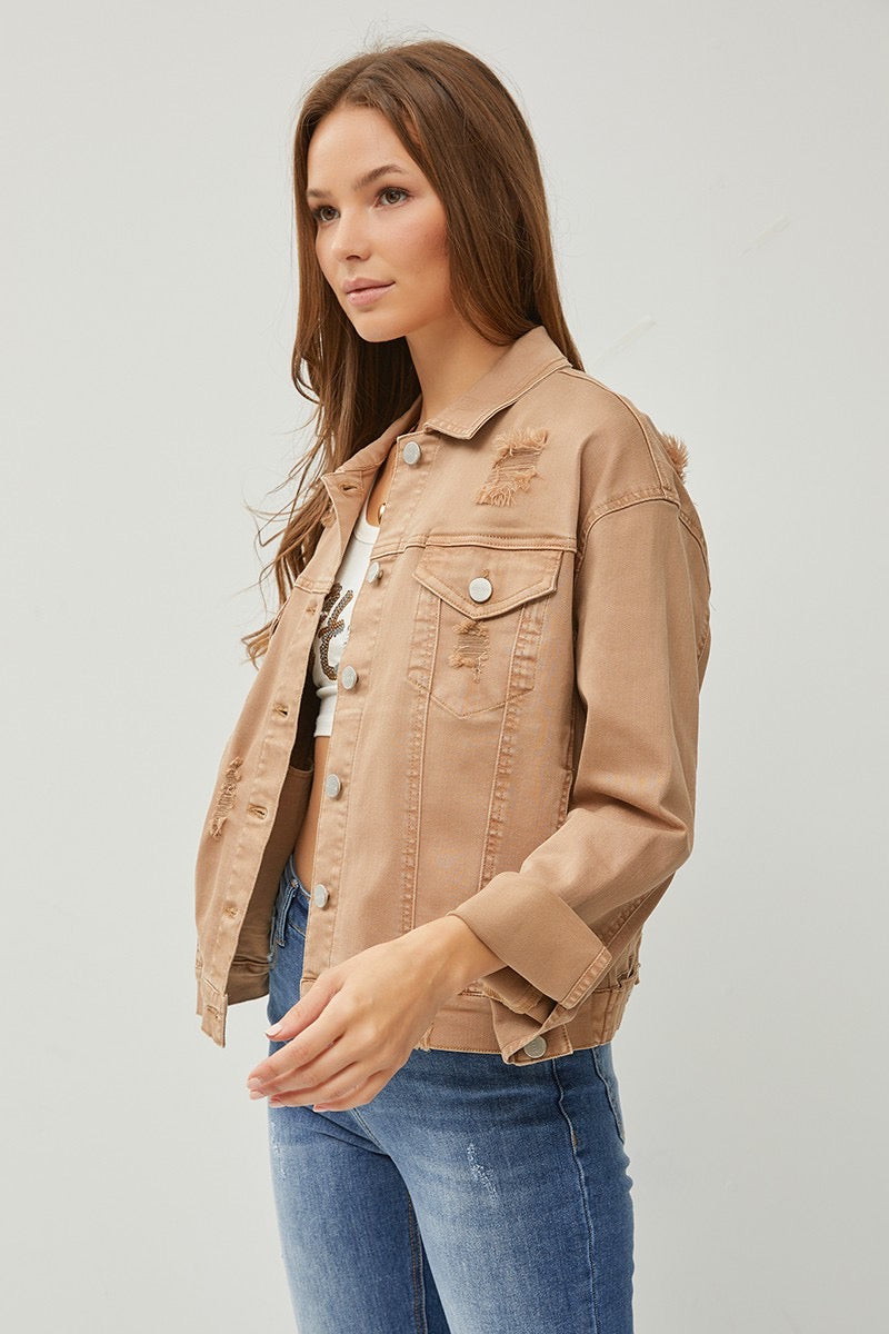 Mocha Oversized Distressed Jacket