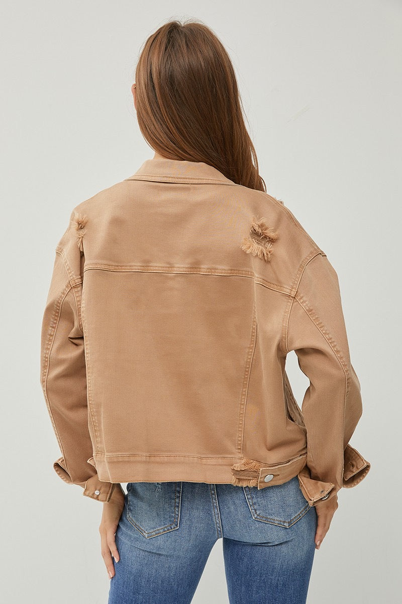 Mocha Oversized Distressed Jacket