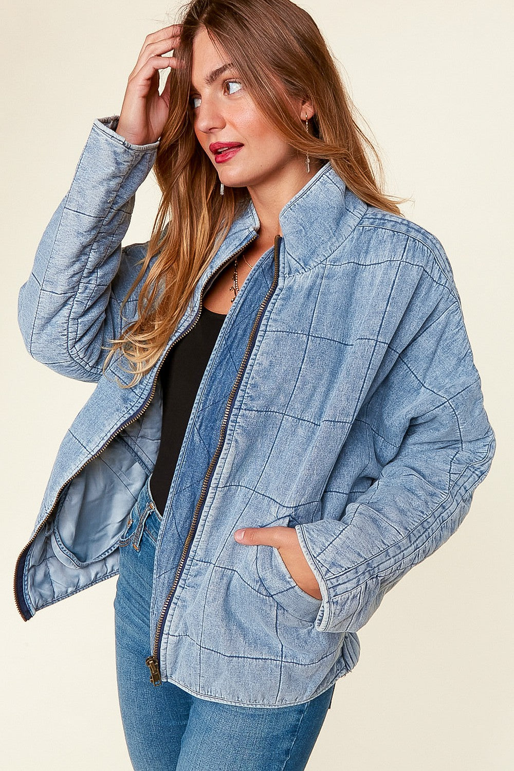 Plus Size Quilted Woven Jacket