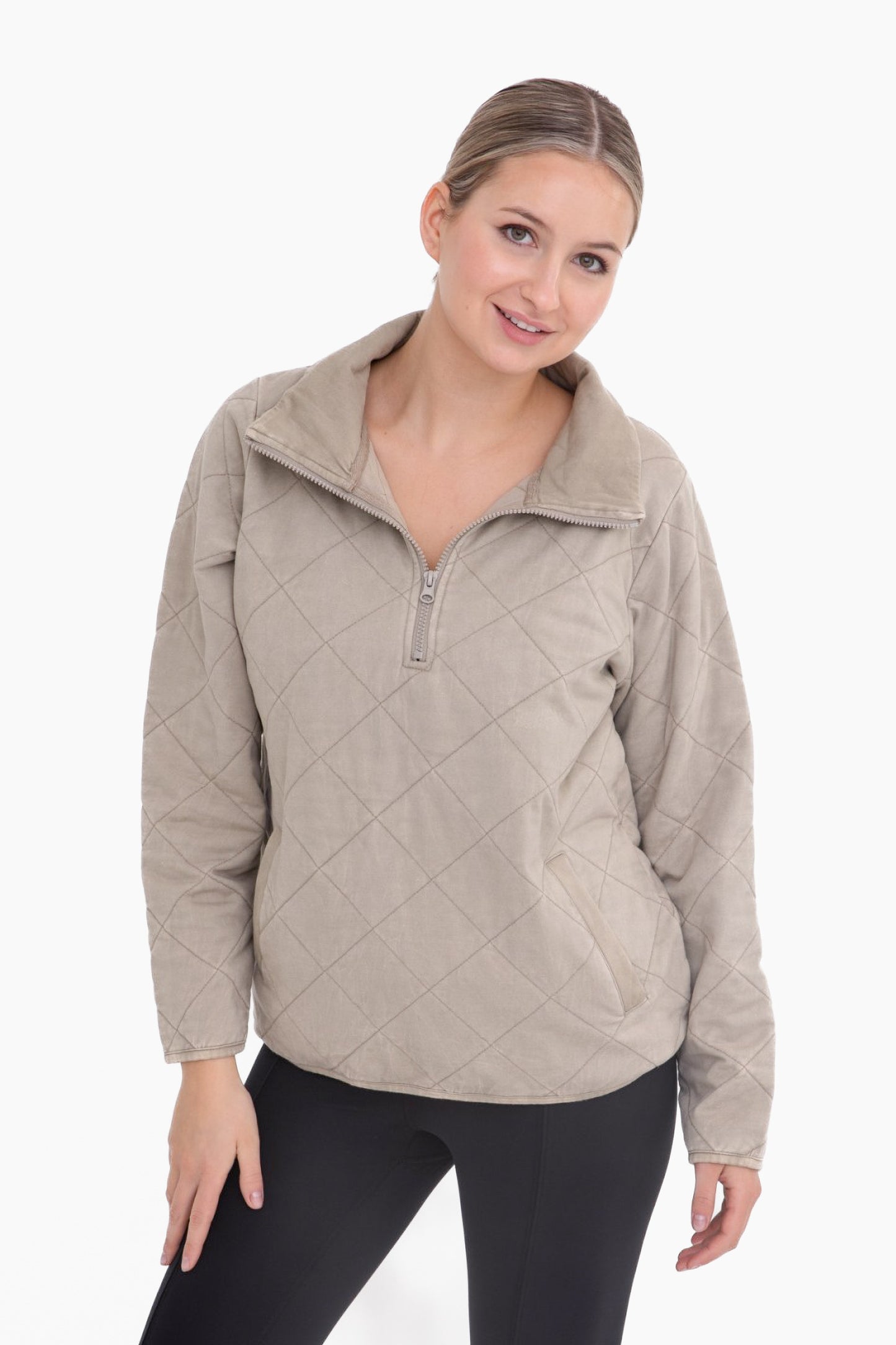 Taupe Mineral Wash Half Zip Pullover