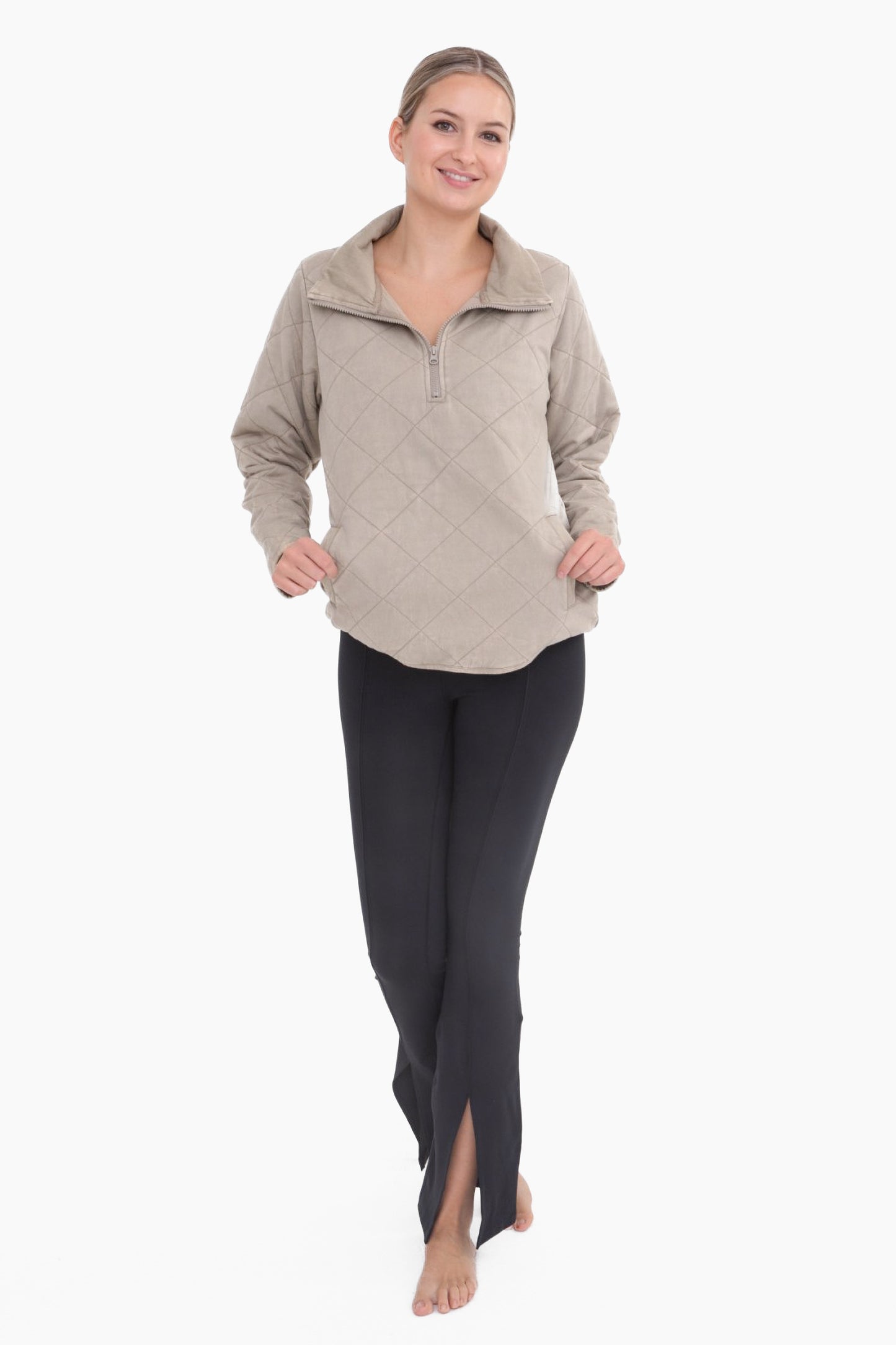 Taupe Mineral Wash Half Zip Pullover