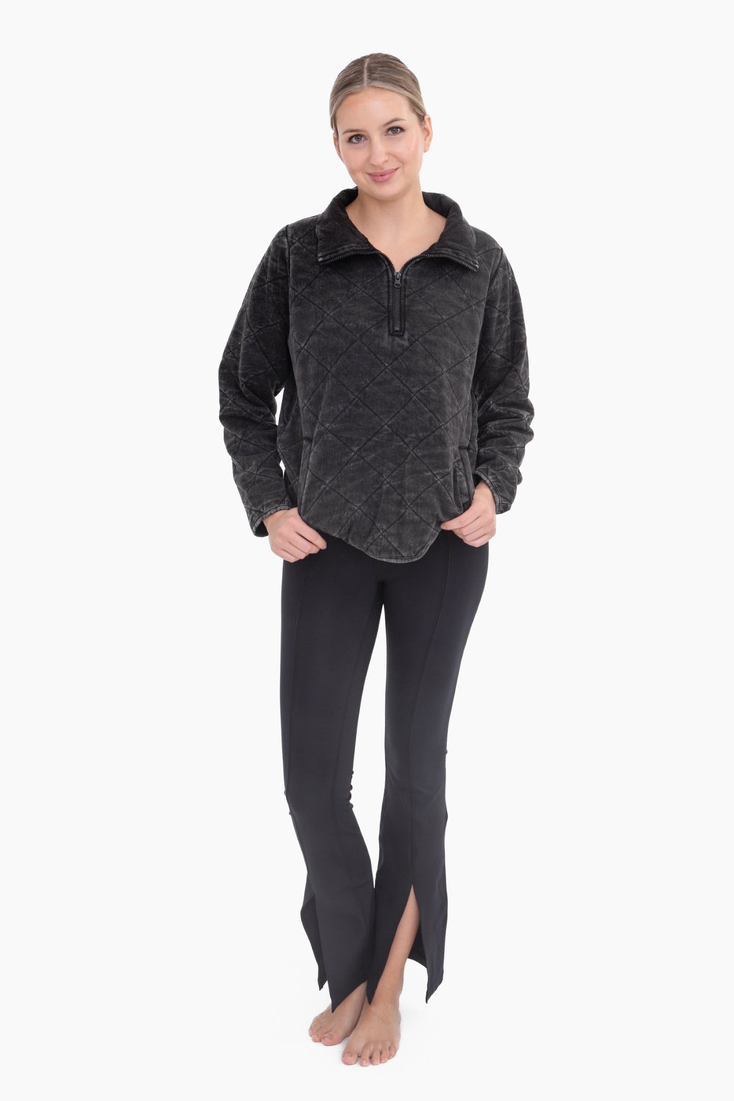 Black Mineral Wash Half Zip Pullover