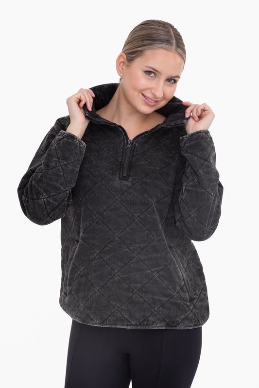 Black Mineral Wash Half Zip Pullover