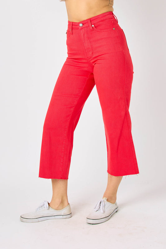 Judy Blue Garment Dyed Tummy Control Crop Wide Pants