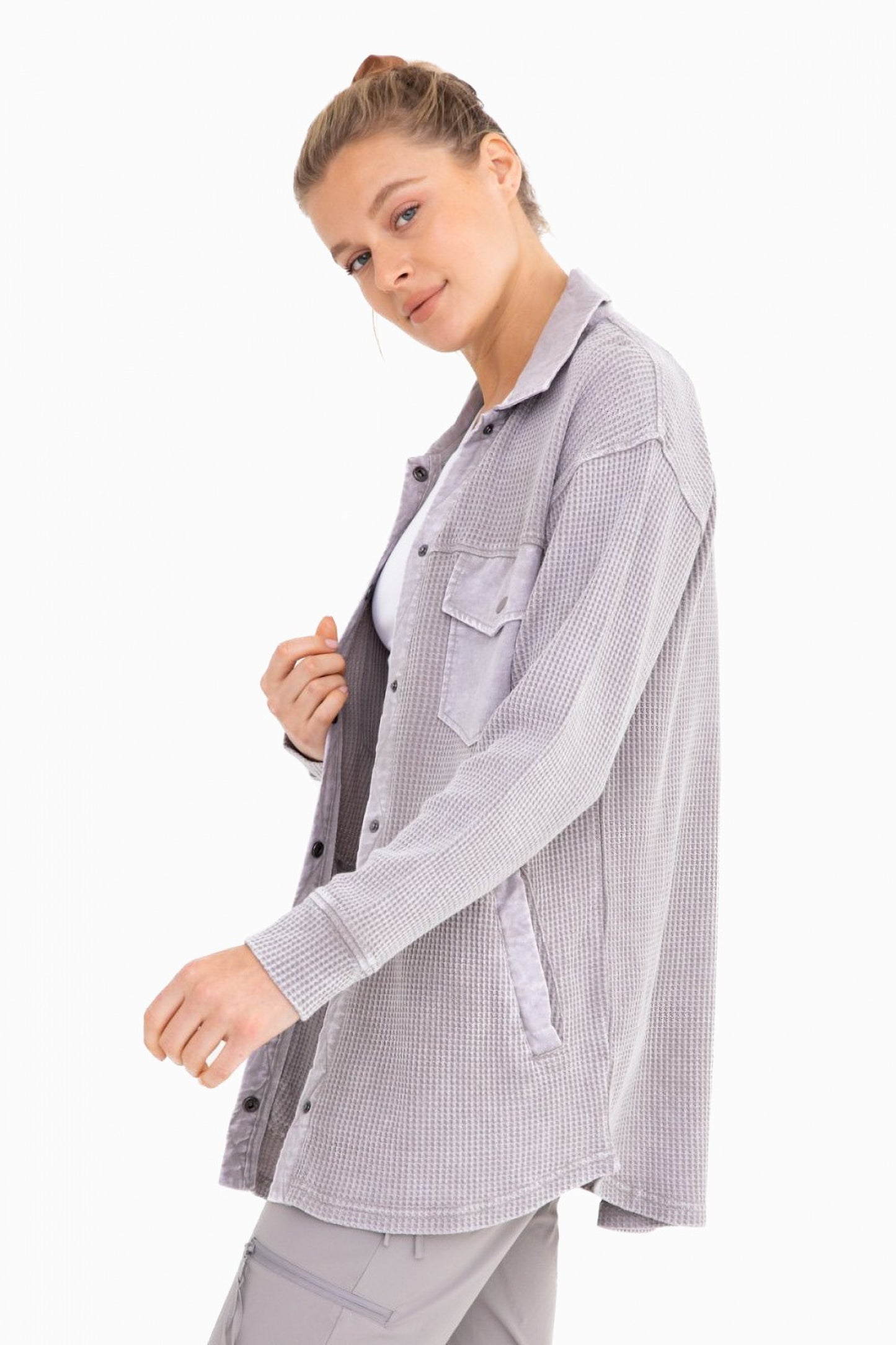 Slate Waffle Knit Button Down