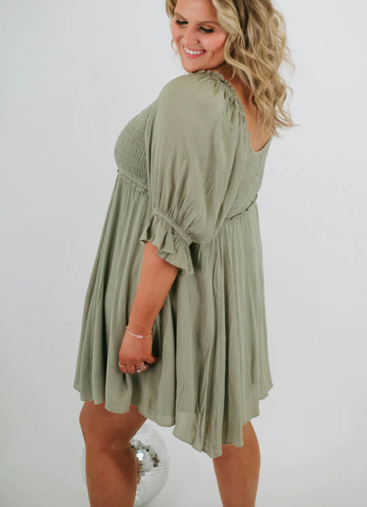 Olive Smocked Dress - Plus